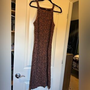 Tan and black spotted midi dress